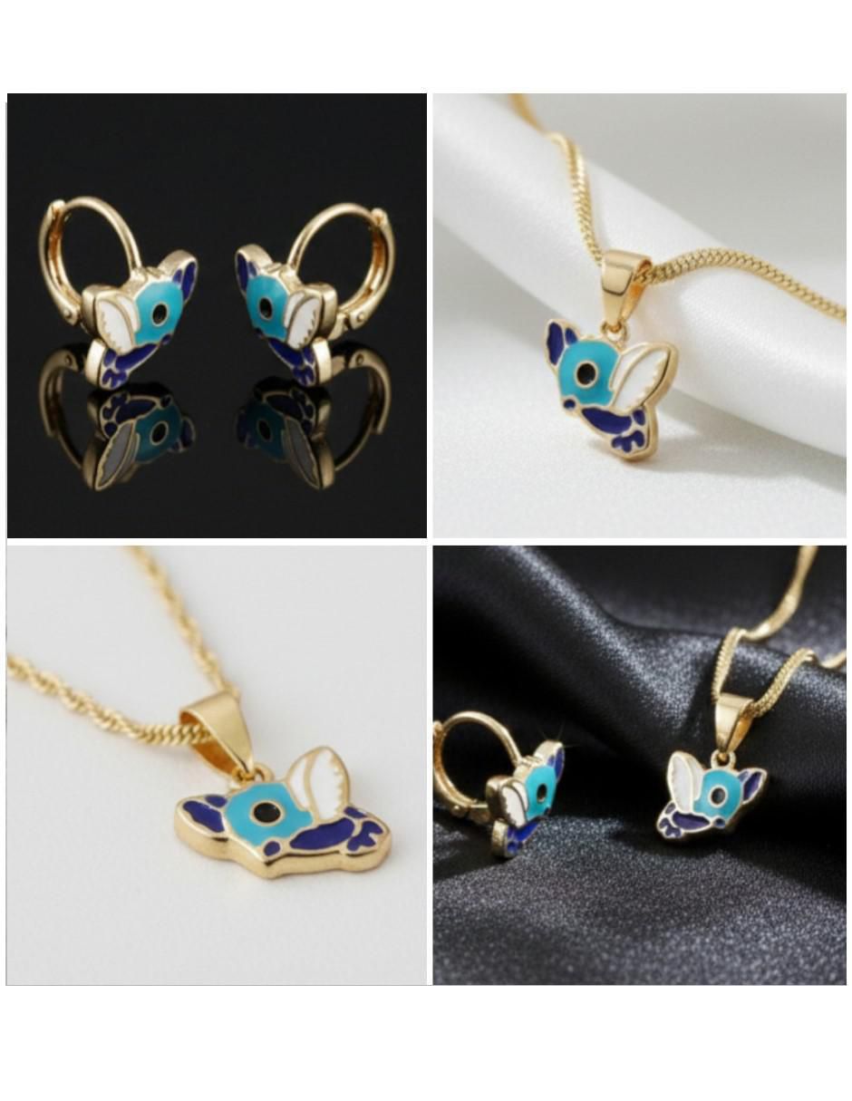 Aretes y collar de pájaro de oro laminado 14 k 3