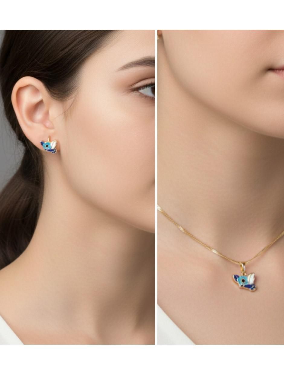 Aretes y collar de pájaro de oro laminado 14 k 4