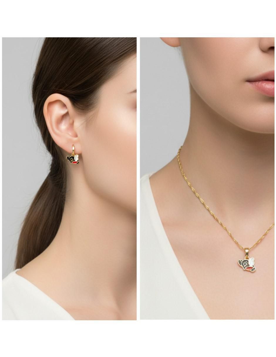 Aretes y collar de pájaro Cm-Top de oro laminado 14 k