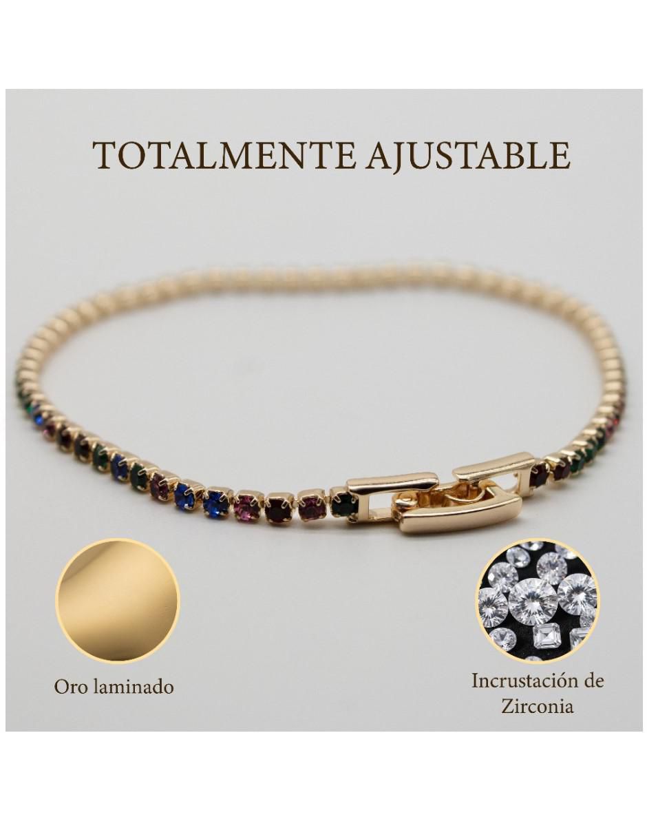 Pulsera de oro laminado con zirconia cúbica 14 k brazalete elegante juvenil con extensión acabado chapa de oro 8
