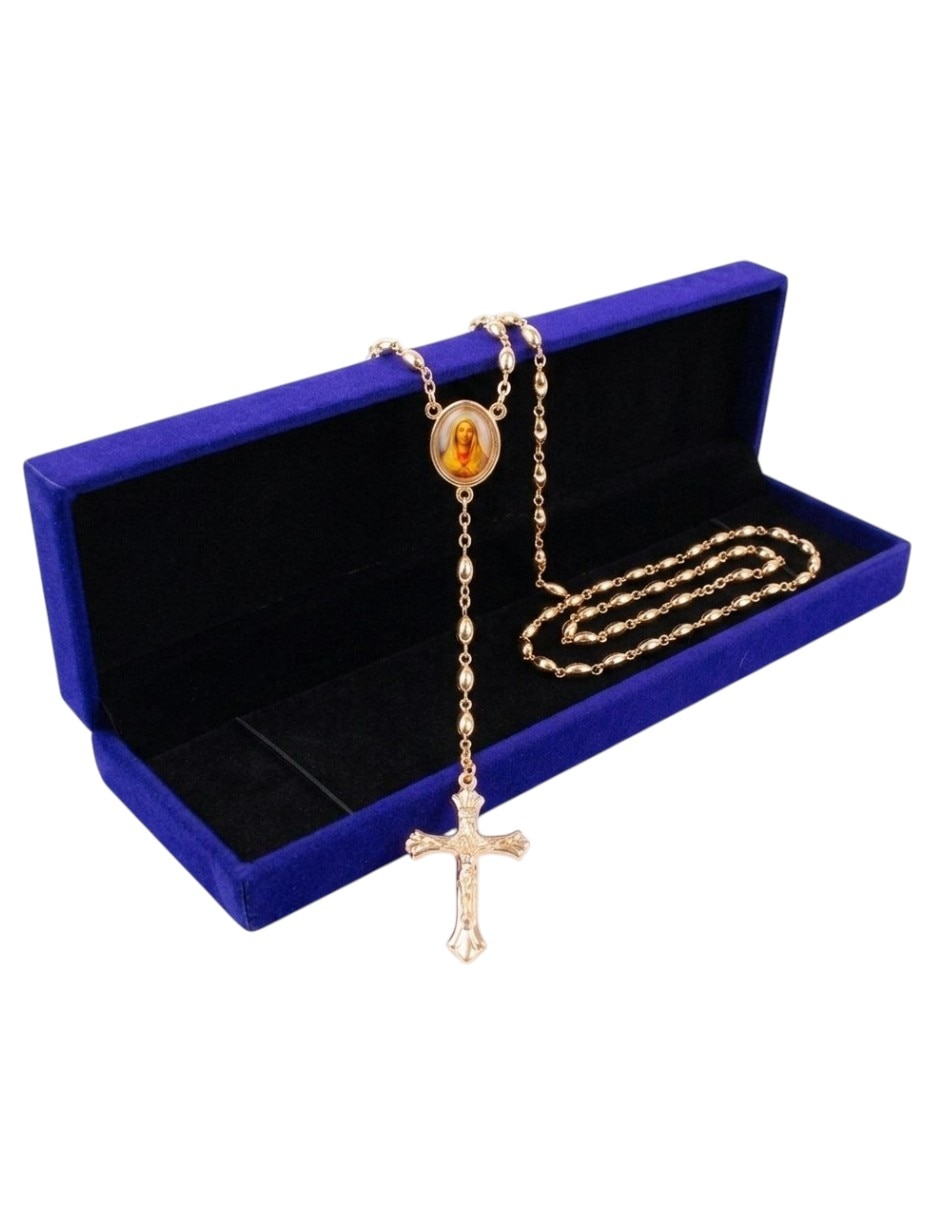 Collar virgen rosario católico con medalla virgen de guadalupe y cruz de cristo de oro laminado 14 k 7