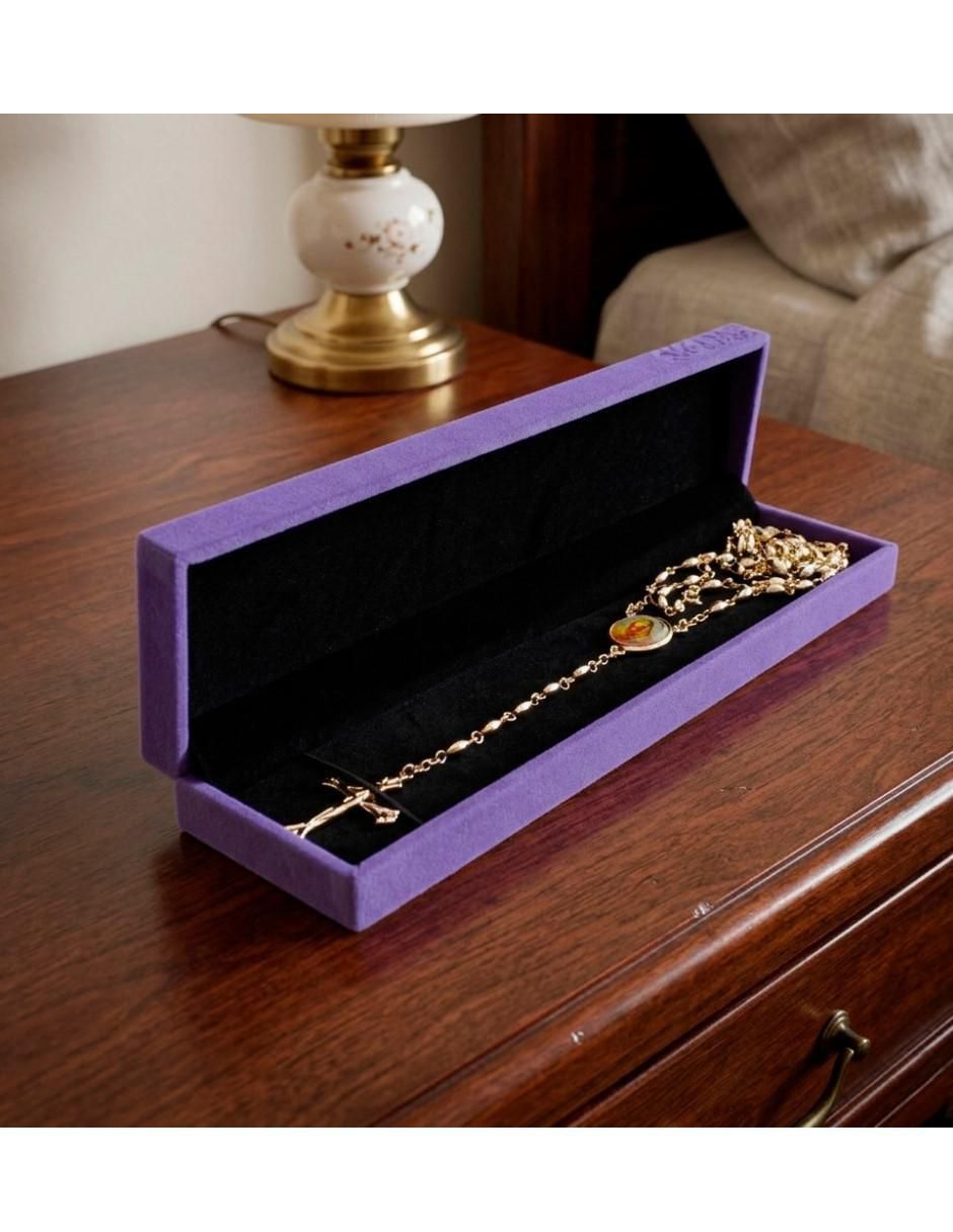 Collar virgen cm-top rosario católico con medalla virgen de guadalupe y cruz de cristo de oro laminado 14 k