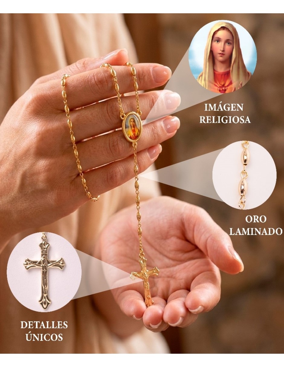 Collar virgen cm-top rosario católico con medalla virgen de guadalupe y cruz de cristo de oro laminado 14 k