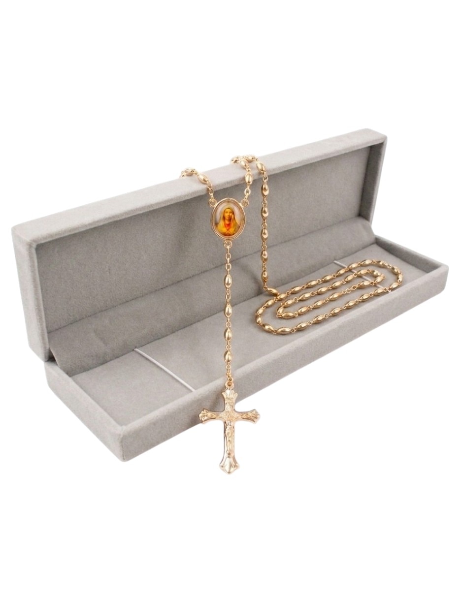 Collar virgen cm-top rosario católico con medalla virgen de guadalupe y cruz de cristo de oro laminado 14 k