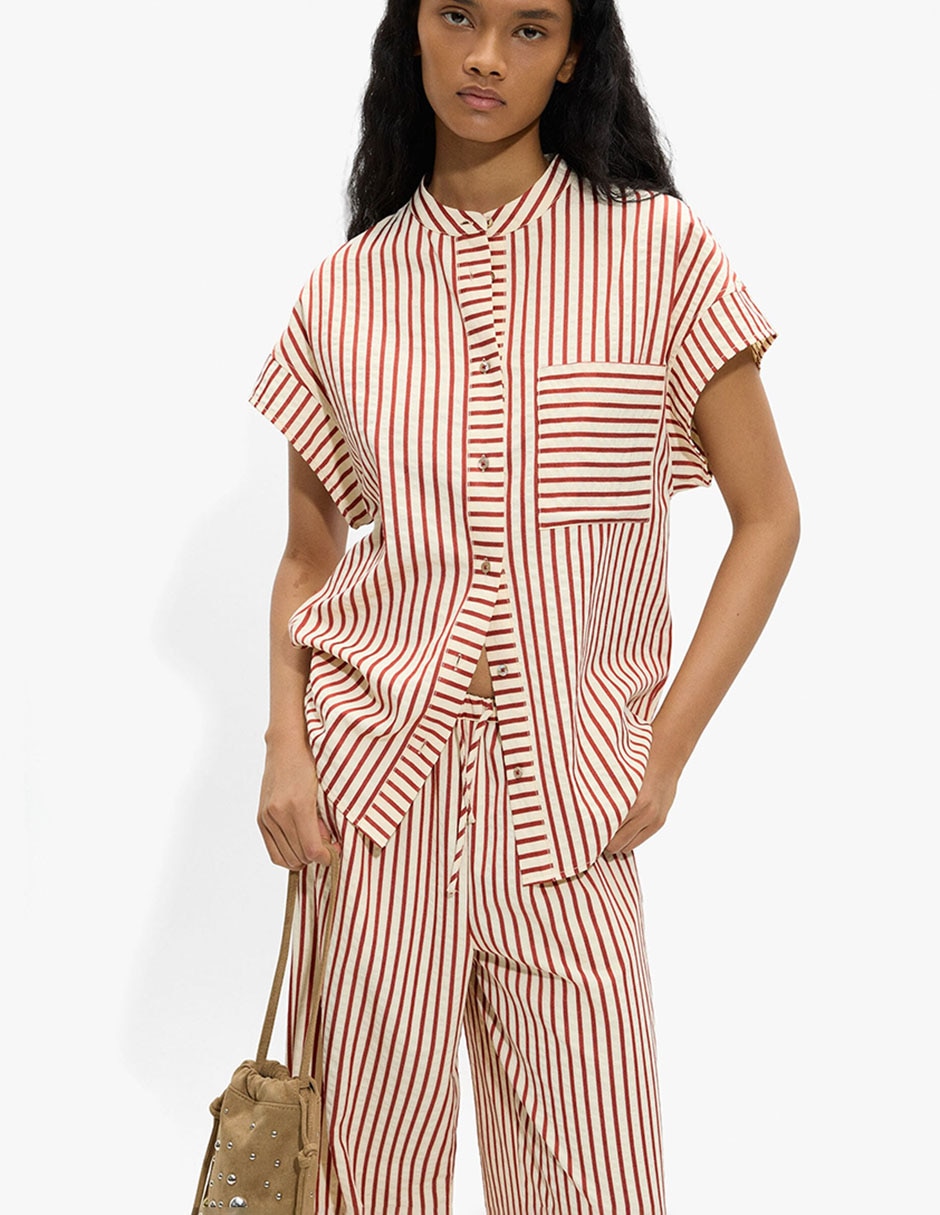 Sobrecamisa Veneza Abril De Mezcla De Materiales Manga Corta Para Mujer