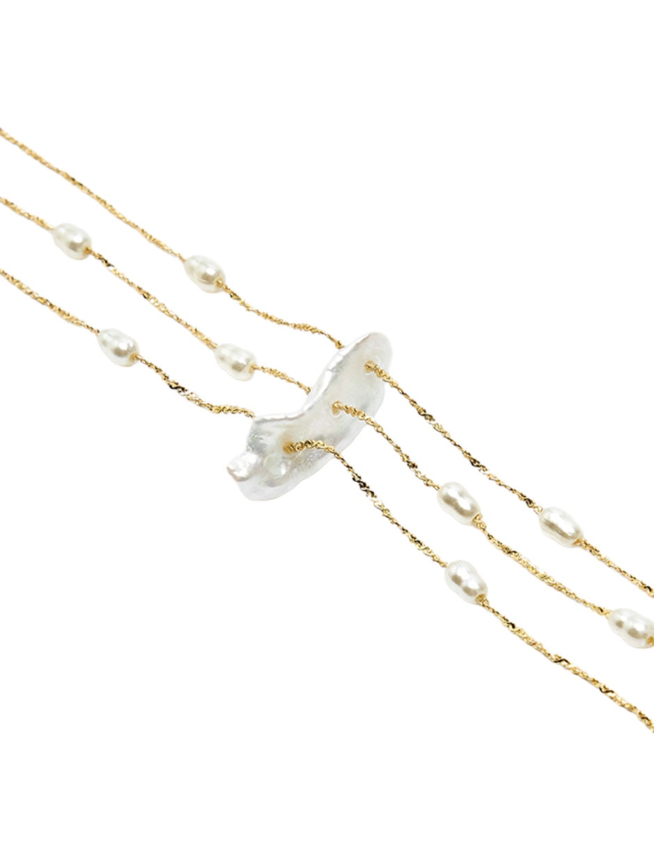 Pulsera De Mezcla De Materiales Con Pedrer’a De Fantas’a Sin Kilataje Golden Delicates Acabado 2