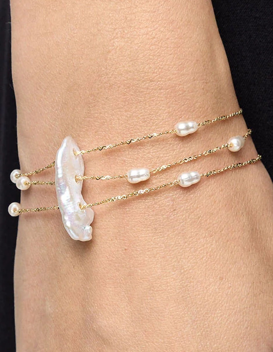 Pulsera De Mezcla De Materiales Con Pedrer’a De Fantas’a Sin Kilataje Golden Delicates Acabado 3