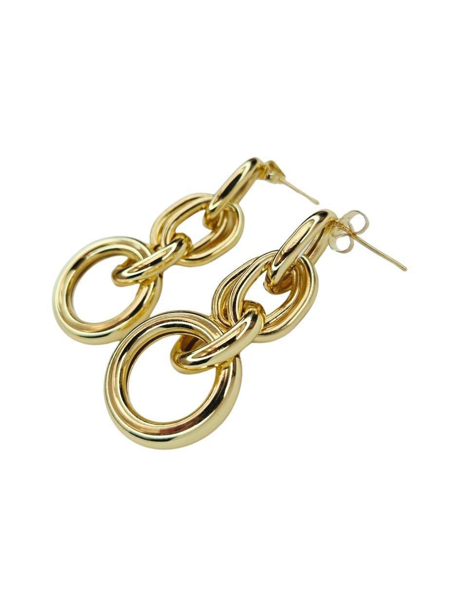 Aretes largos de eslabones Maria Rayuela de oro laminado 18 k con acabado brillante