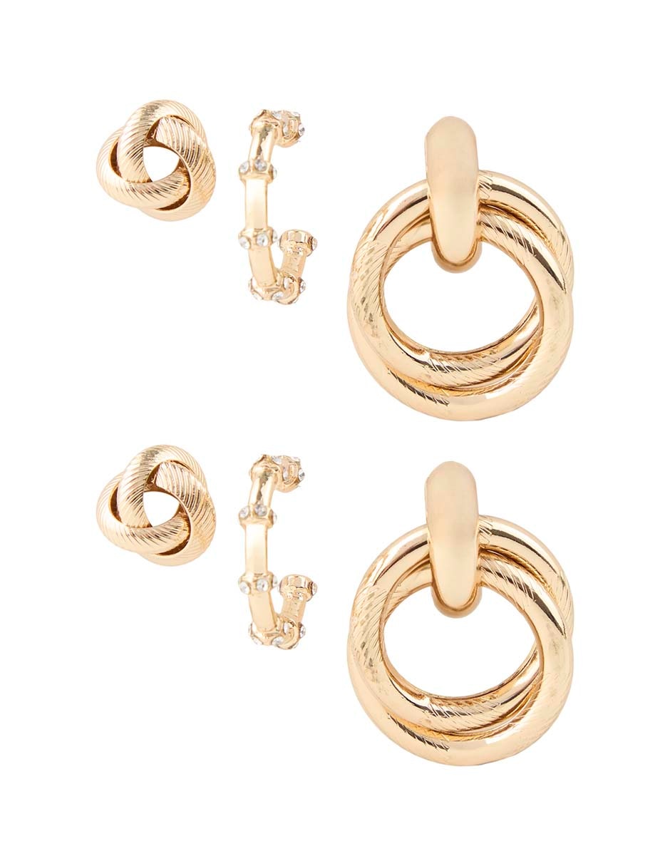 Set de aretes cortos de acero inoxidable con acabado brillante