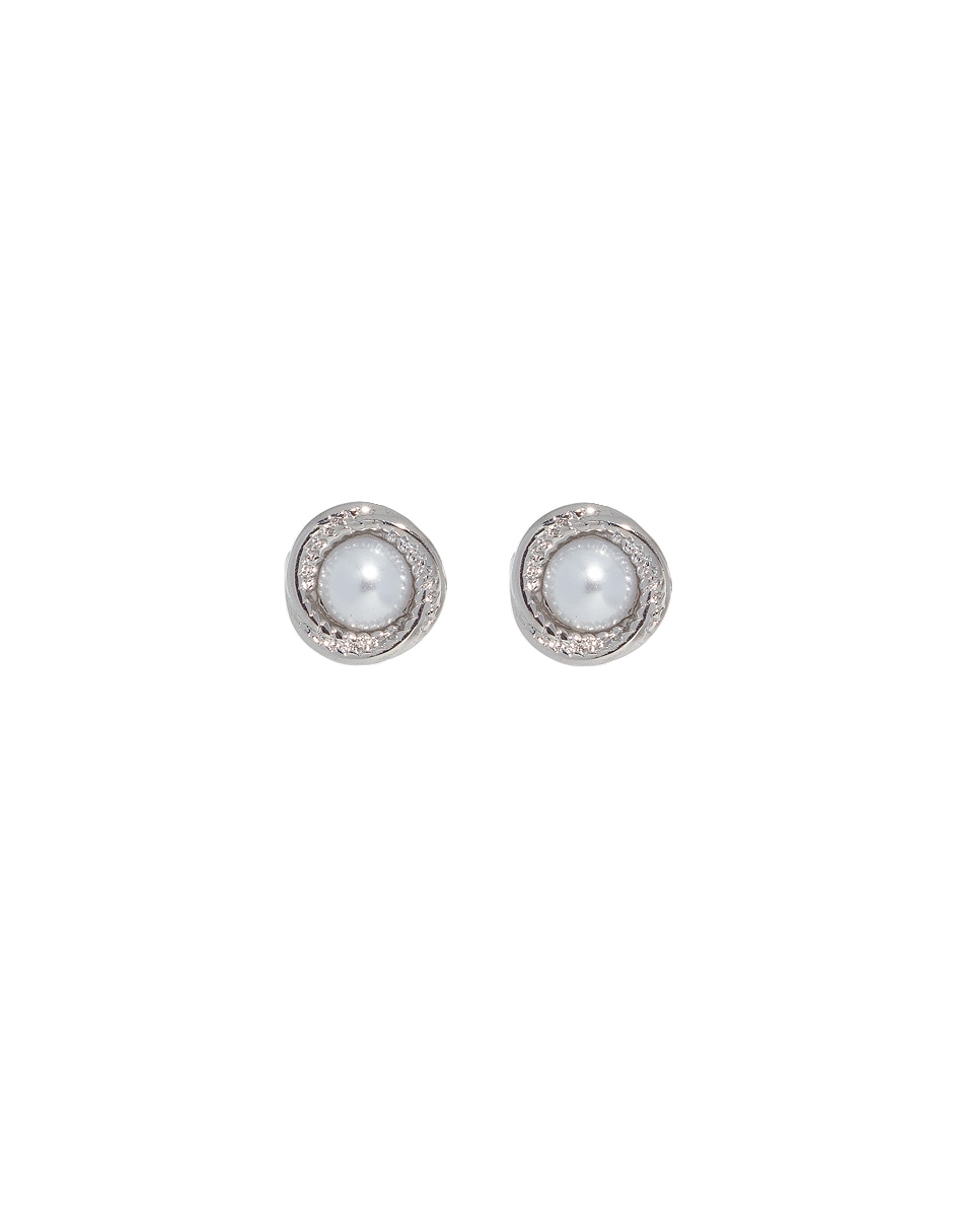 Aretes corto circular de metal con acabado lustre imitación perla 1