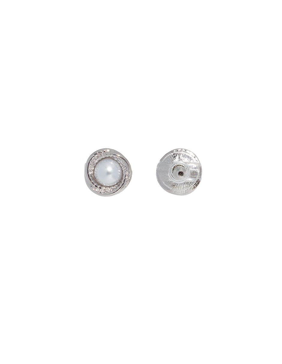Aretes corto circular de metal con acabado lustre imitación perla Aretes corto circular de metal con acabado lustre imitación perla