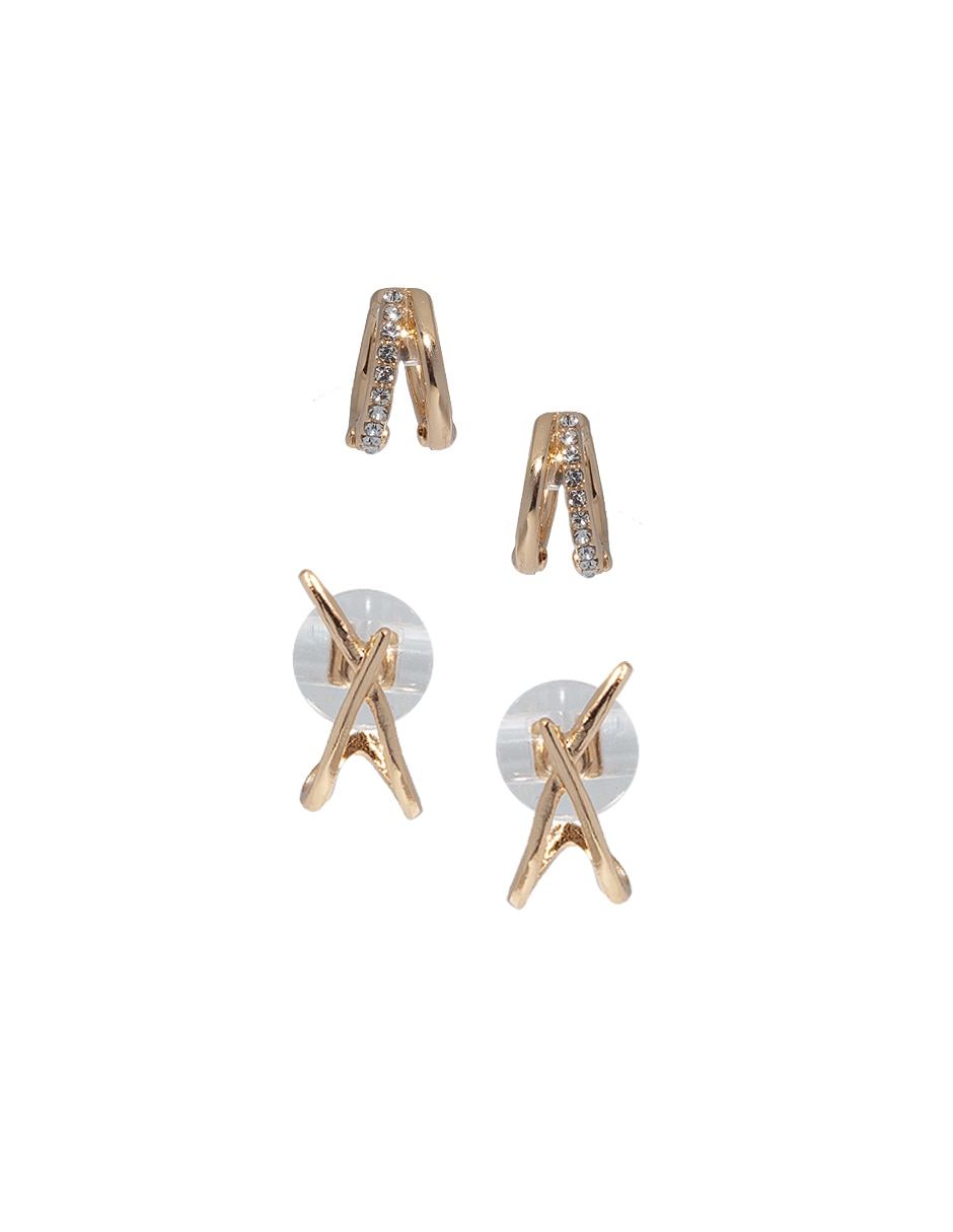 Set aretes cortos de metal con acabado lustre 1