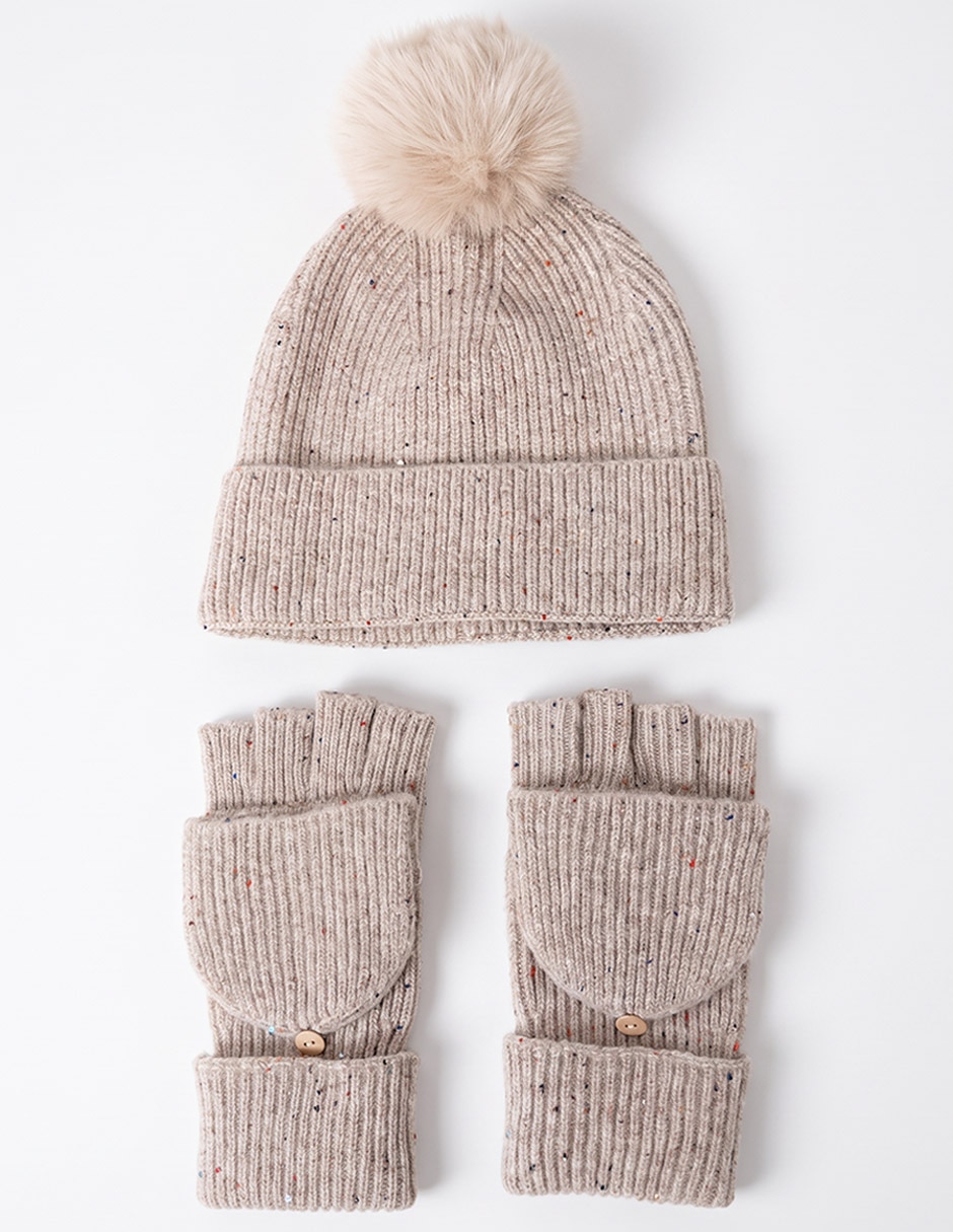 Set gorro y guantes con pelo sintético de mujer Set gorro y guantes con pelo sintético de mujer