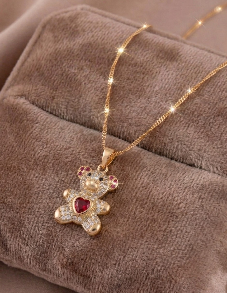 Aretes y collar de oso de oro laminado 18 K zirconia 4
