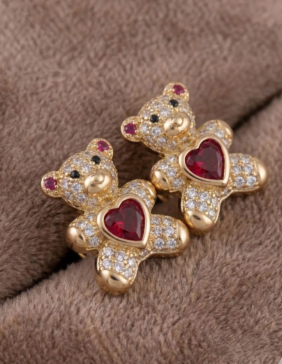 Aretes y collar de oso de oro laminado 18 K zirconia 5