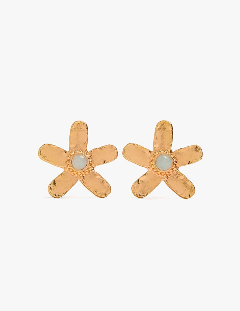 Aretes flor detalle de piedra de zinc con acabado mate Aretes flor detalle de piedra de zinc con acabado mate
