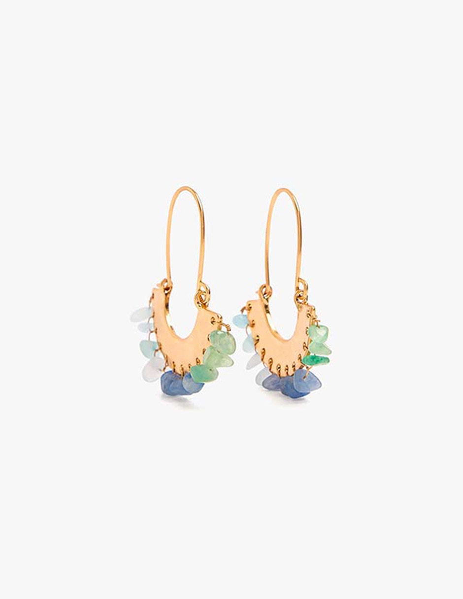 Aretes de aro con piedras irregulares de hierro con acabado mate