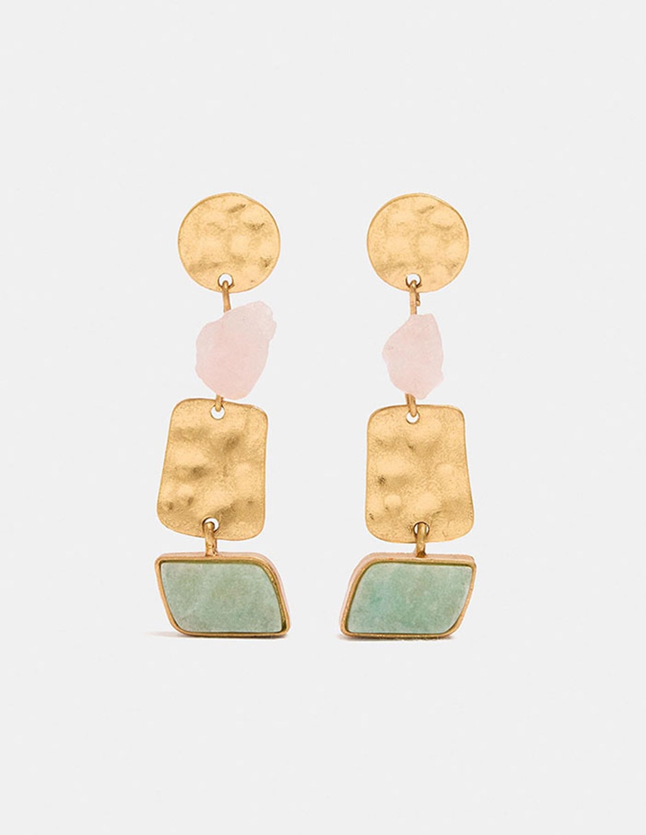 Aretes largos con piedra de zinc con acabado mate