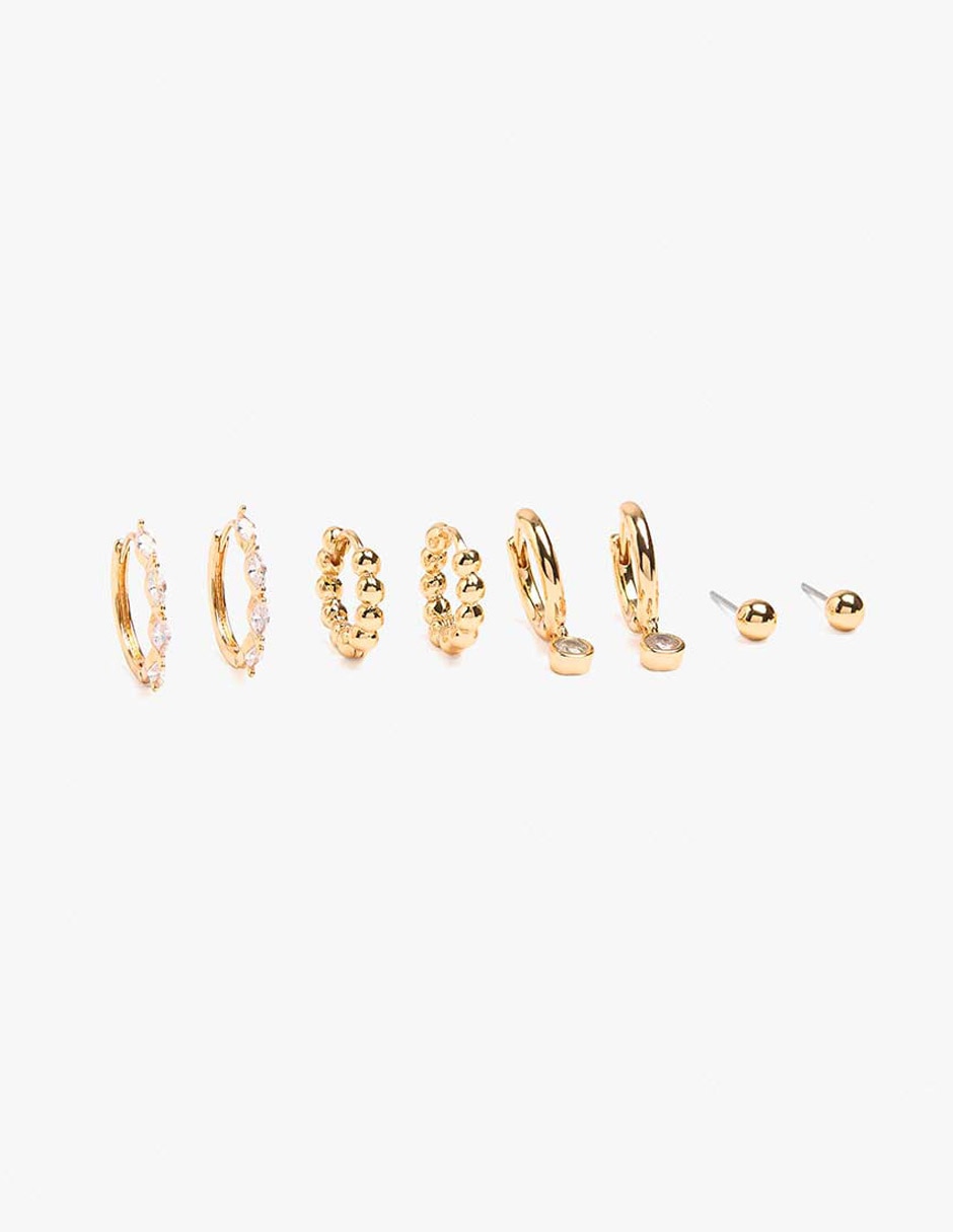 Set de aretes con circonitas de latón con acabado mate Set de aretes con circonitas de latón con acabado mate
