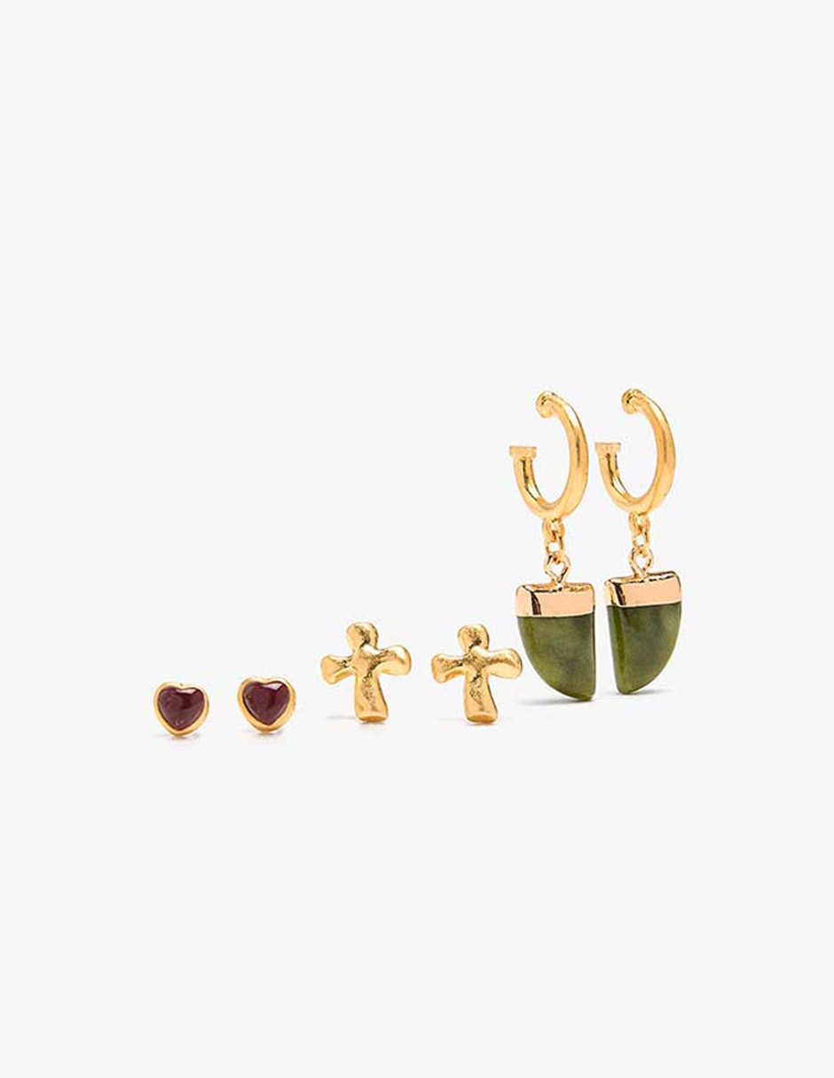 Set de aretes con piedras de zinc con acabado mate