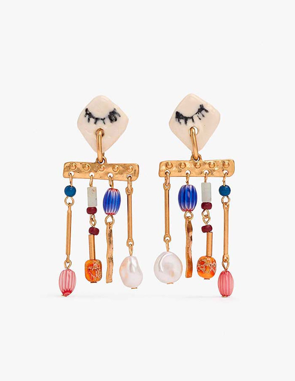 Aretes largos con cuentas de cerámica de cerámica con acabado mate Aretes largos con cuentas de cerámica de cerámica con acabado mate