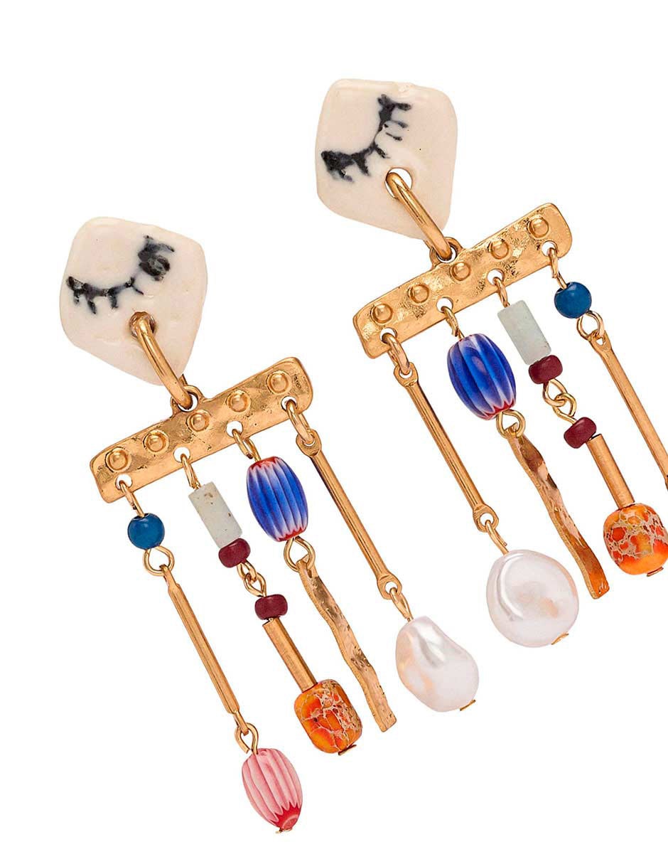 Aretes largos con cuentas de cerámica de cerámica con acabado mate 3