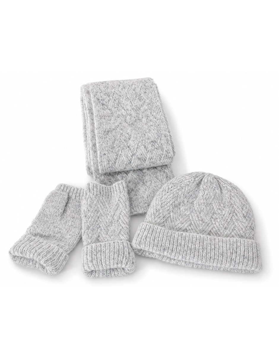 Set gorro guantes bufanda estampado tejido de mujer