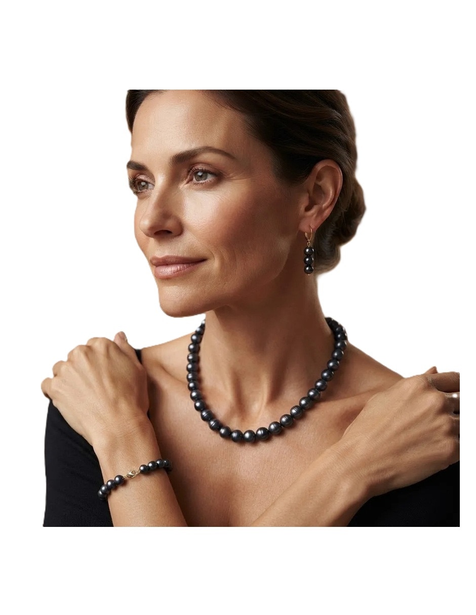 Set collar pulsera y aretes clásica méxico 14 k perla cultivada
