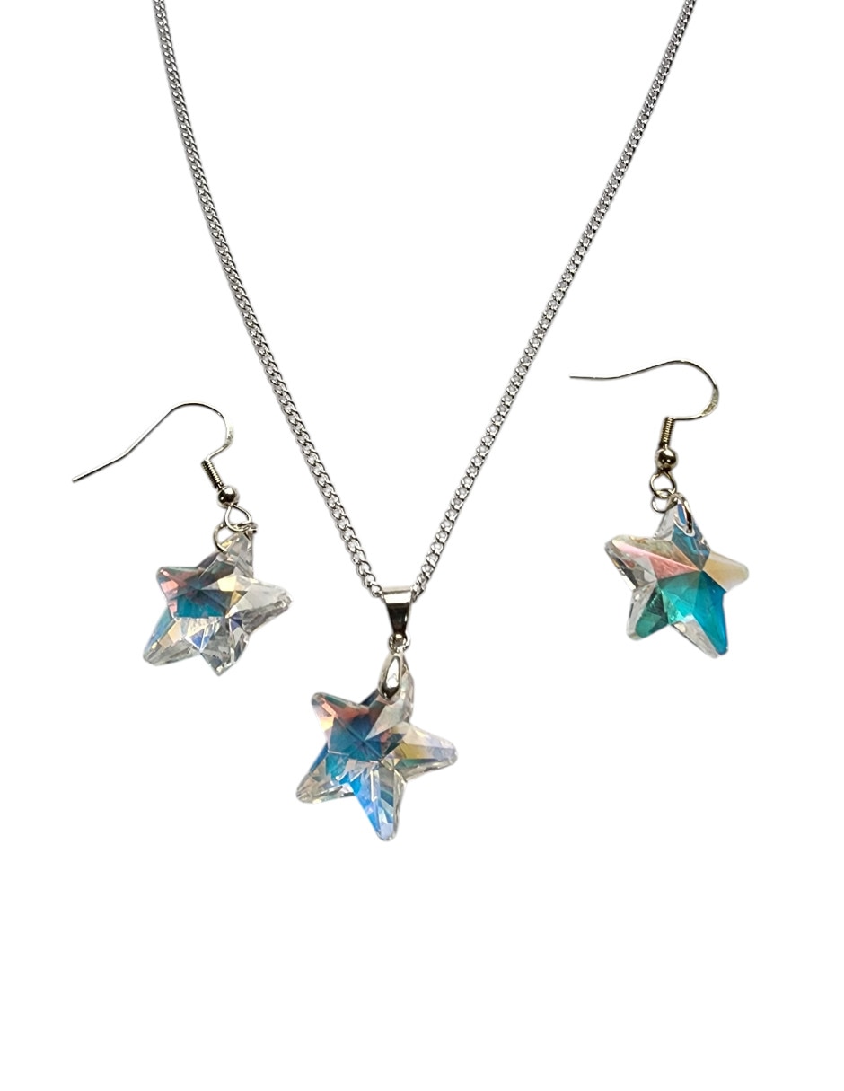 Aretes y collar de estrella de plata p925 zirconia Aretes y collar de estrella de plata p925 zirconia