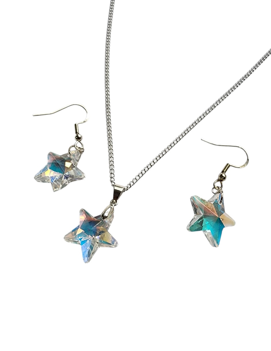 Aretes y collar de estrella de plata p925 zirconia 4