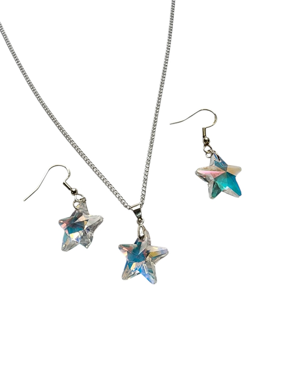 Aretes y collar de estrella de plata p925 zirconia 3