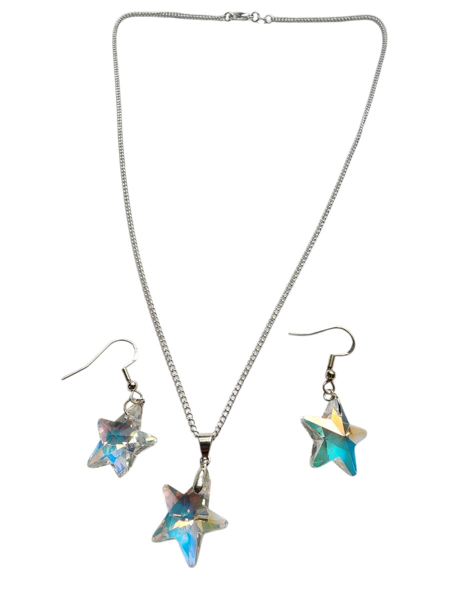 Aretes y collar de estrella de plata p925 zirconia 2