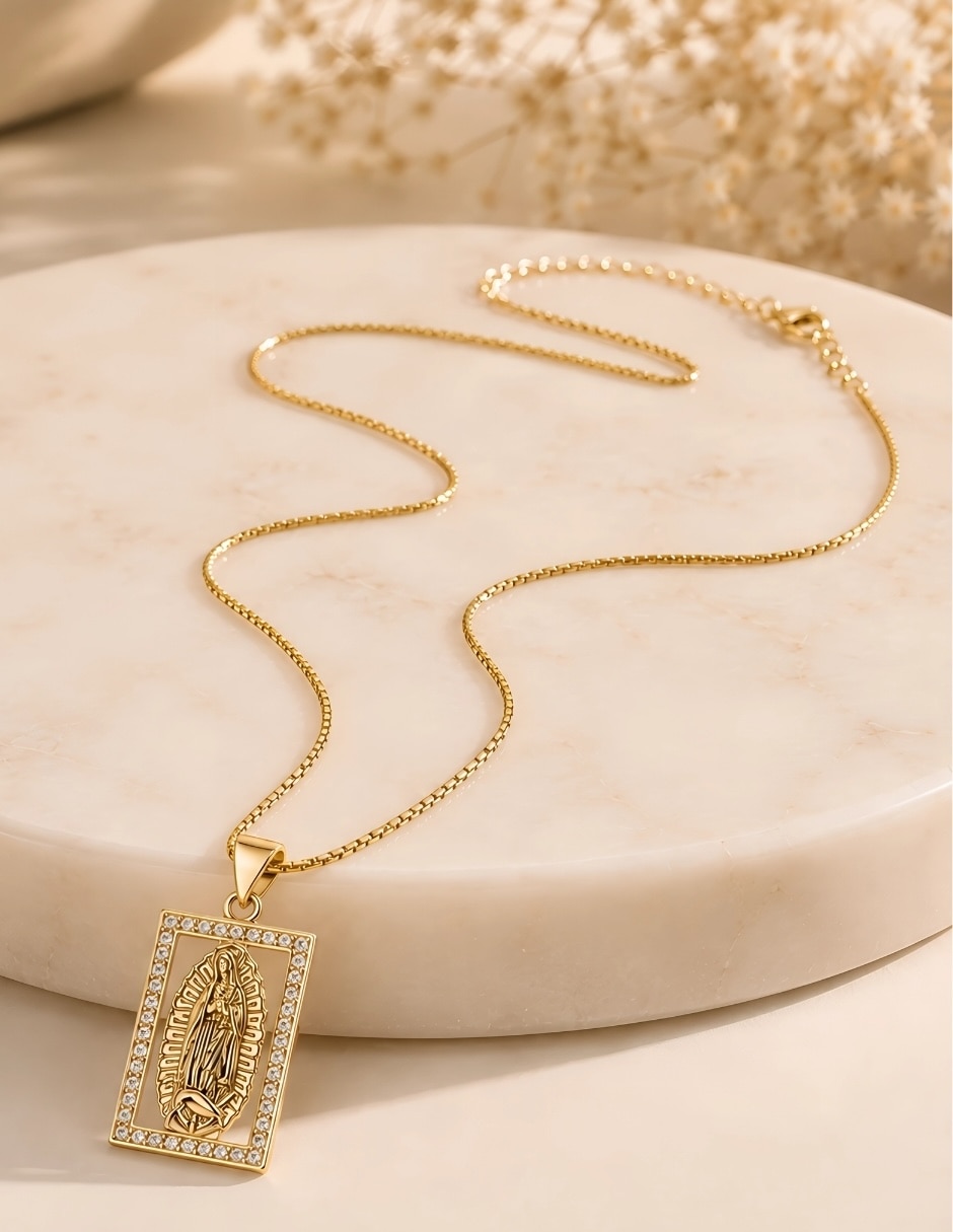 Collar con dije de virgen de guadalupe santina de acero inoxidable 6