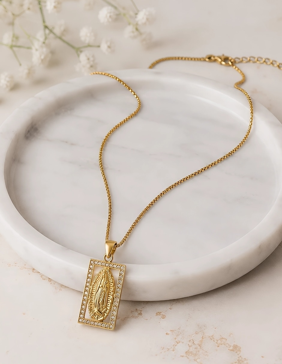 Collar con dije de virgen de guadalupe santina de acero inoxidable 7