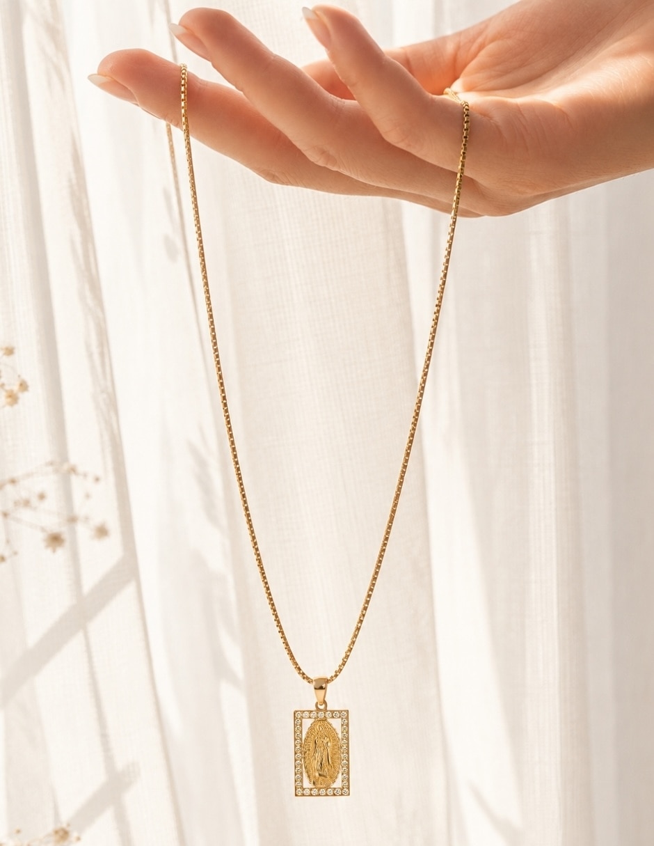Collar con dije de virgen de guadalupe santina de acero inoxidable 8