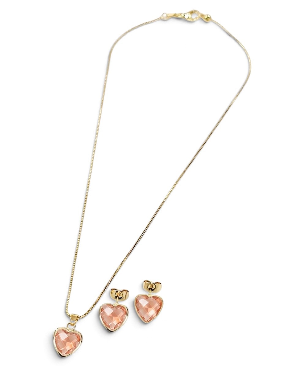 Aretes y collar de oro laminado 18 k zirconia
