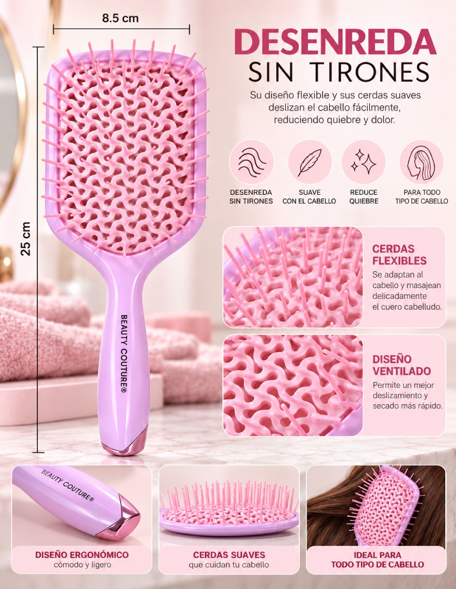 Cepillo para cabello de plástico