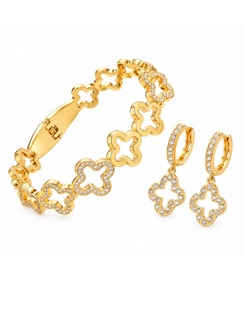 Set de brazalete de oro laminado con zirconia cúbica 12 k Set de brazalete de oro laminado con zirconia cúbica 12 k