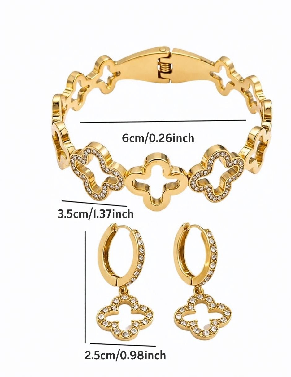 Set de brazalete de oro laminado con zirconia cúbica 12 k 4
