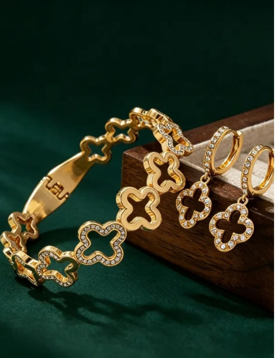 Set de brazalete de oro laminado con zirconia cúbica 12 k 3