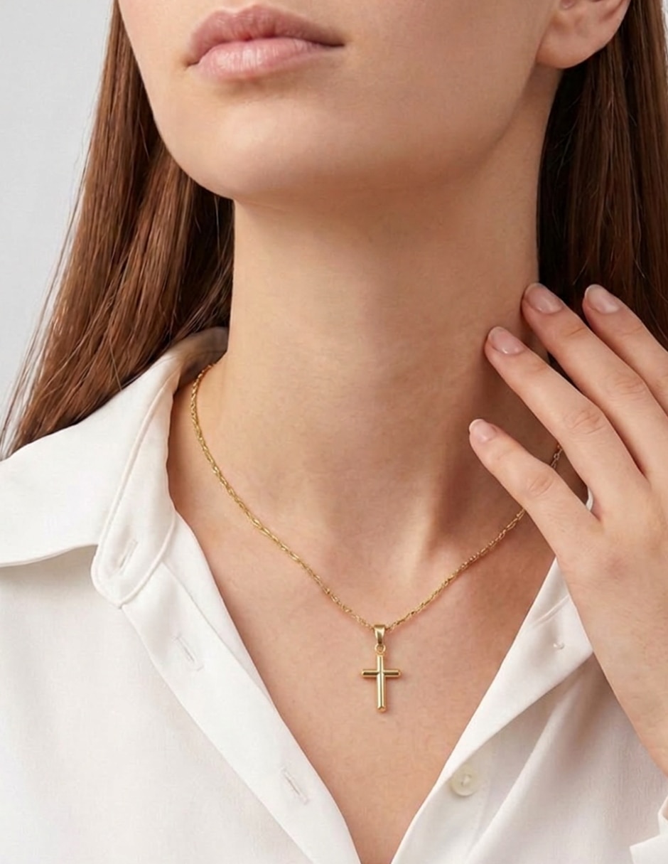 Collar con dije de cruz de oro 10 k 3