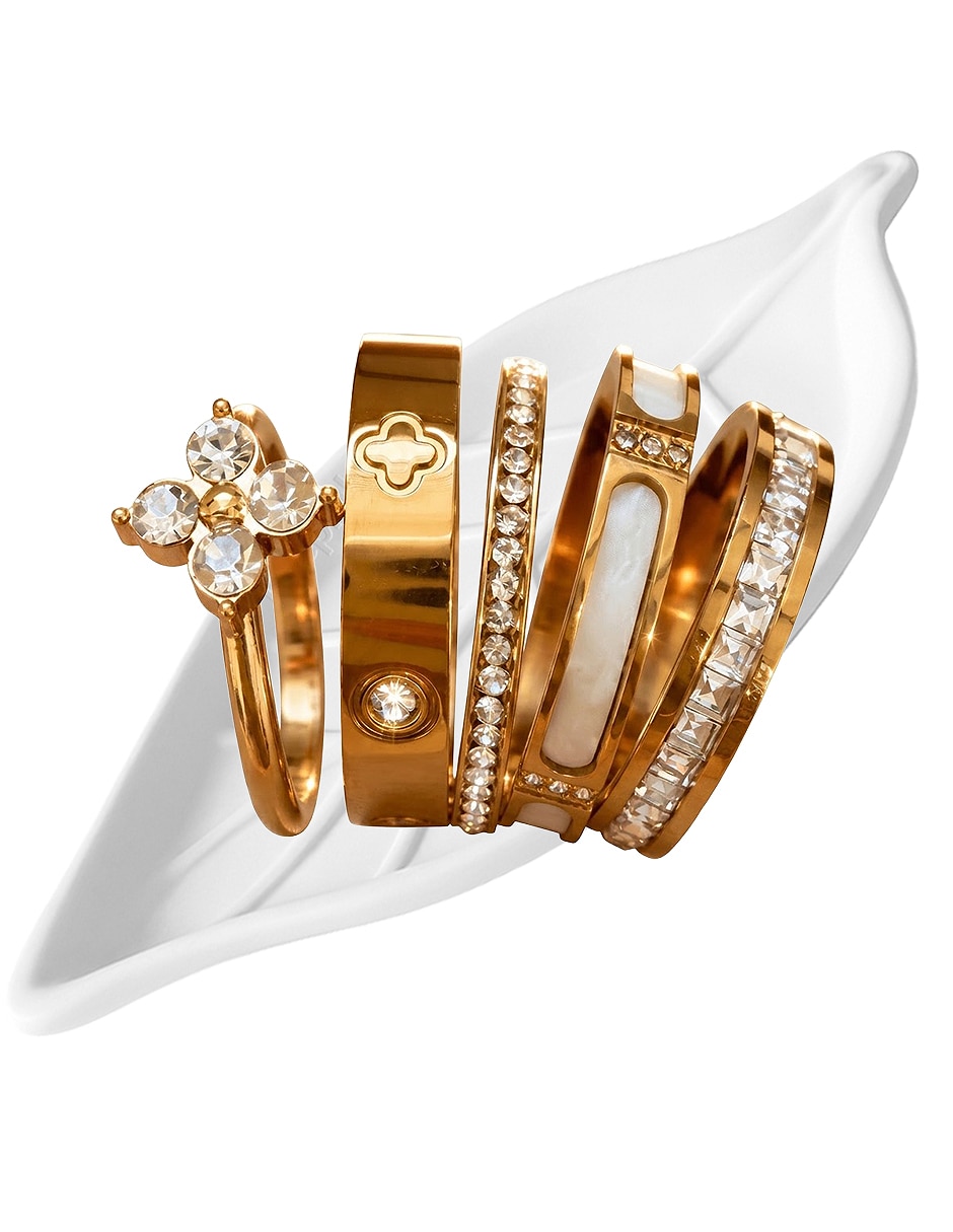 Set anillo 18 k de acero inoxidable circonita brillante