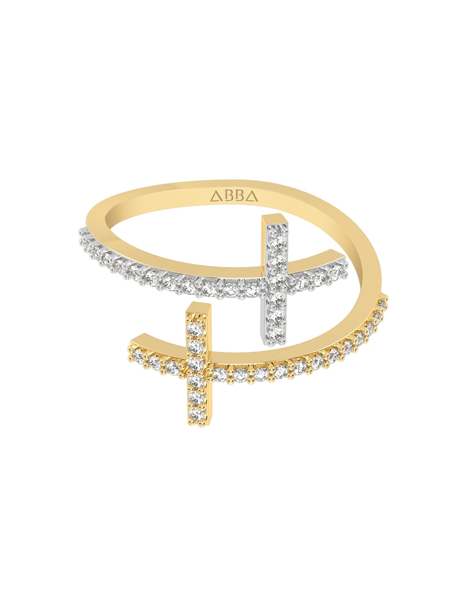 Anillo de cruz 10 k de oro zirconia brillante