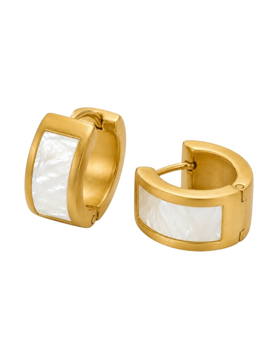 Aretes clip circulares con acabado baño de oro madre perla