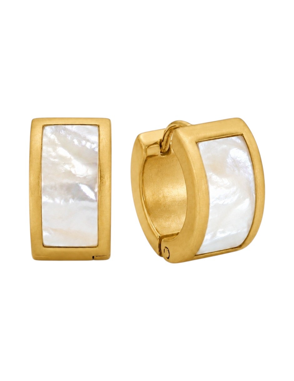 Aretes clip circulares con acabado baño de oro madre perla