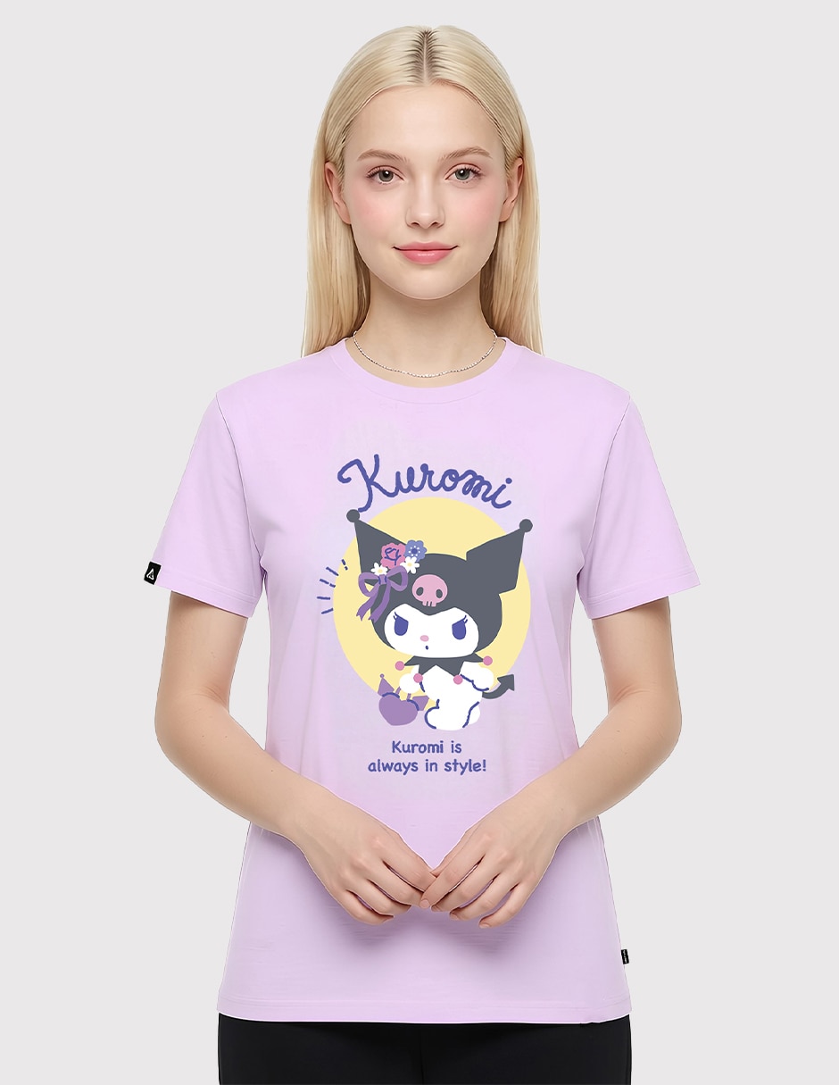Playera manga corta Kuromi cuello redondo para mujer Playera manga corta Kuromi cuello redondo para mujer