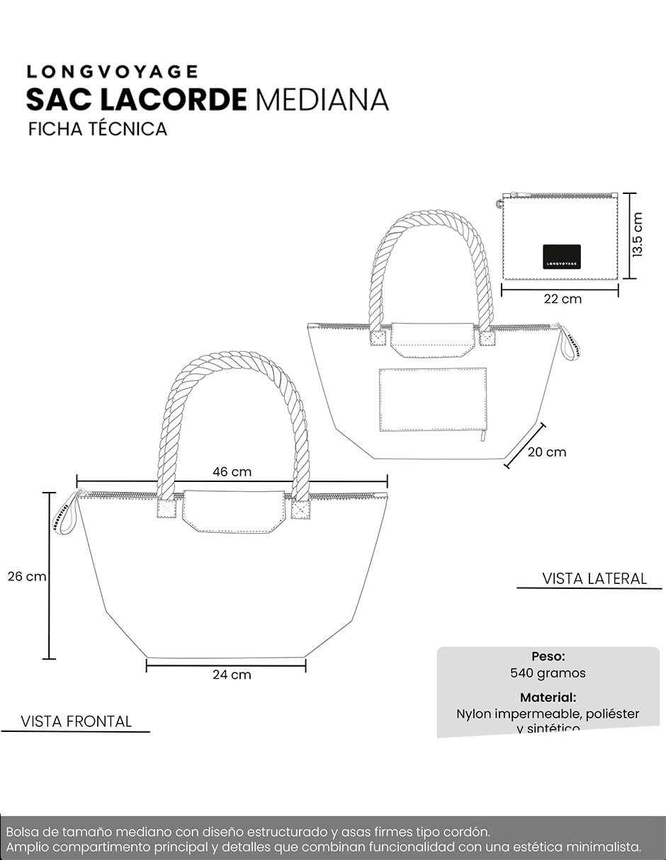 Bolsa tote longvoyage lacorde de nylon para mujer